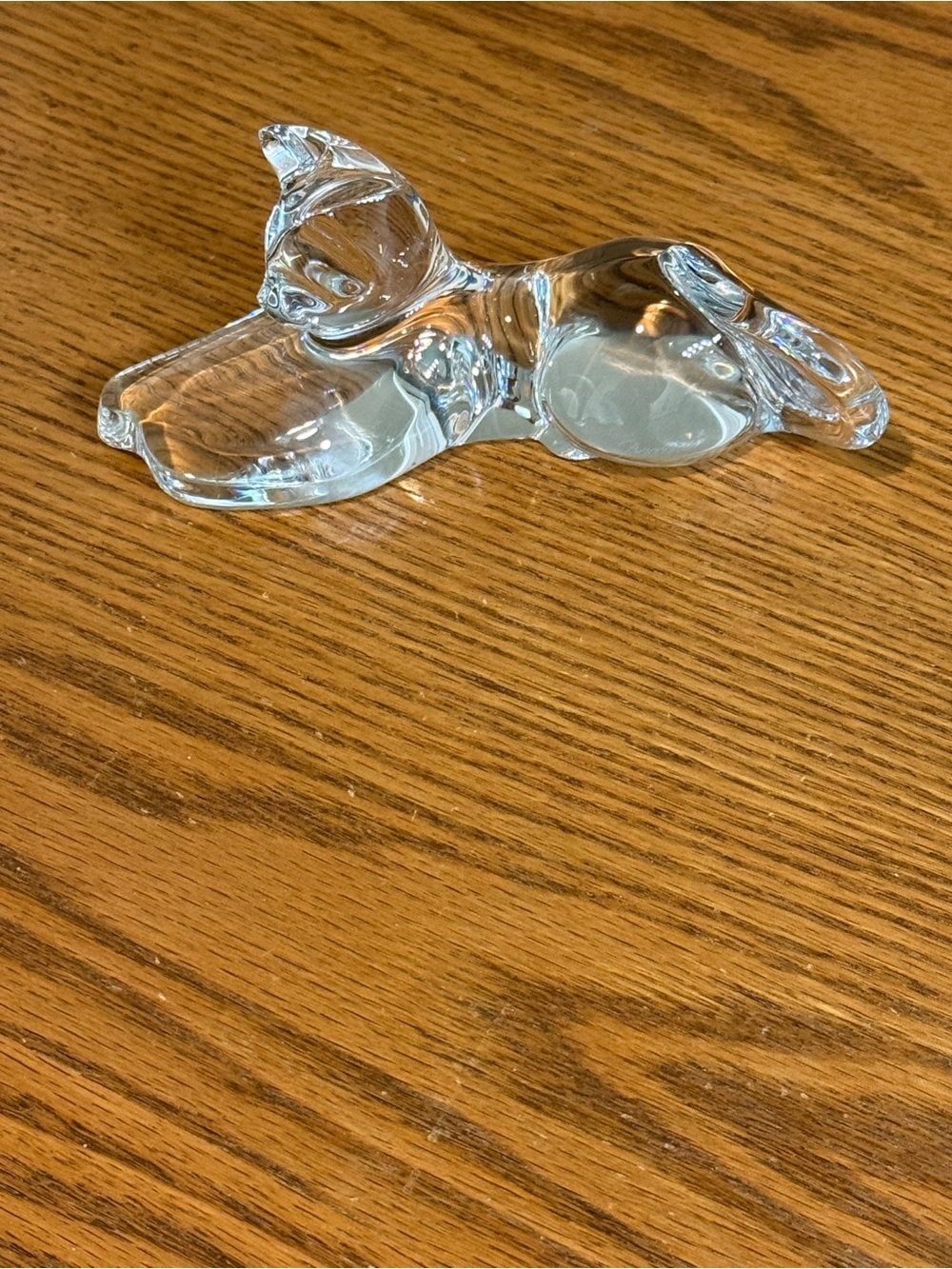Vintage Signed Crystal Baccarat France Lying Cat Playful Rest 6 Inch
